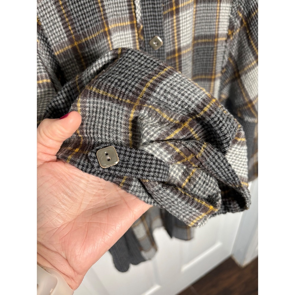 Habitat Lagenlook Button Down Gray Plaid Mixed Print Houndstooth Long Sleeve XL - Picture 5 of 5